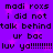 Purple background with black pixelated text repeating 'madi roxs i did not talk behind ur bac luv ya!!!!!!!!' in two