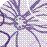 Pixelated floral design with purple and pink flowers on a light gray background, featuring stylized petals and stems.
