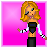 Animated pixel art contact sheet showing a blonde cartoon woman in a black outfit against pink background with evolving text across frames.