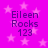 A static image with a bright pink background filled with light pink stars, displaying the text "Eileen Rocks 123" in dark purple font across four identical sections.