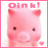 Pink pig icon with 'Oink!' text above, small heart below, and subtle animation changes