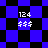 Pixelated blue and black checkered pattern with white text '124' and four asterisks displayed in two separate sections.