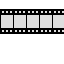Two horizontal strips of black-and-white film frames on a light gray background, each strip containing multiple rectangular frame spaces with sprocket holes along the top and bottom edges.
