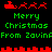 Pixelated holiday-themed icon with red sleighs, reindeer, and green text reading "Merry Christmas From Zavina" on black background.