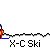 Pixelated character in yellow jacket and blue hat with red pom-pom skiing on white snow, text 'X-C Ski' below.