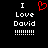 Black background with white pixelated text reading "I Love David" and a red heart symbol above the word "Love", repeated twice side-by-side.