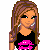 Pixel art contact sheet of a female character in various poses with pink lips on her shirt, holding accessories and displaying text.