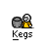 Animated contact sheet of a pixel art character holding a large gray barrel, cycling through multiple poses with subtle motion changes across 17 frames arranged in a 5x4 grid on a gray background.