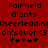 Red background with black pixelated text reading 'Fairfield Giants', 'Cheerleading', 'oh'seven<3', and four heart symbols, two black and two red.