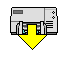 Four pixel-art frames of a printer with a yellow arrow, showing paper feed animation.