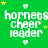 Green background with white text 'hornets cheer leader' repeated in a , surrounded by small white hearts and yellow stars