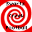 Four identical red and white spiral patterns with text overlays reading Swartz, Creek, and Football in black pixelated font.