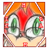 Animated cartoon face with orange hair, red cheeks, green eyes, and glasses showing subtle eye movement across frames.