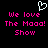 Pixelated text and heart symbol on black background with pink and white colors.
