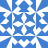 Blue and white pixelated snowflake with symmetrical star-like arms, central cross shape, and repeating geometric patterns.