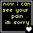 Four identical black square with yellow pixelated text reading 'now i can see your pain im sorry' and white heart symbols changing from solid to empty
