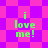 Green text 'i love me!' on a pink and purple checkered background with diamond-shaped patterns.