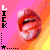 Animated icon shows lips licking with changing mouth shape, pink and orange gradient background, vertical "LIKK" text on left, star and dotted line elements.