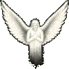 Four grayscale angel icons with outstretched wings, each showing distinct wing positions and body angles against a solid gray background.