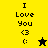 Yellow and olive-green split background with black text reading "I Love You <3 :" and a black star on yellow, a yellow star on black.
