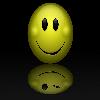 Static yellow smiley face icon with black eyes and mouth, featuring a reflection effect on dark background.