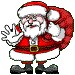 A 6-frame animated contact sheet showing Santa Claus in various poses with a red sack, displayed on a gray background.