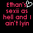 Pixelated text in pink and white on black background with a heart symbol replacing the apostrophe in 'Ethan's'.