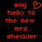 Red pixelated text on black background reads 'say hello to the new mrs. heckler' with a heart symbol replacing the 'o' in 'hello'.