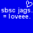 Blue background with white pixelated text and a heart symbol, showing repeated phrases and equal signs.