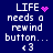 Pixelated text on dark blue background with animated pink heart and starburst symbols near 'LIFE' in four