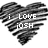 Black-and-white heart-shaped icon with text overlays reading "I LOVE JOSH" and "BERRY BERRY" in pixelated font, partially obscured by horizontal stripes.