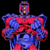 Animated contact sheet showing three frames of a pixelated X-Men character icon with red and blue costume, silver weapon, and blue 'X' logo.