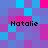 Pixelated of blue and pink squares with four instances of the text 'Natalie' in black pixelated font