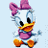 Pixelated cartoon duck character with pink bow and dress on light blue background, next to green text reading 'Original Icons .com' on dark green background.