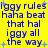 Blue pixelated text on yellow background with scattered light blue plus signs, repeating phrases across four identical