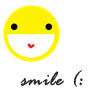 Static yellow smiley face icon with black eyes, white mouth area containing a red heart shape, and handwritten-style text below reading "smile (:" on a transparent background.
