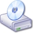 Pixelated icon shows a light blue CD on top of a gray device with green indicator, set against white background.