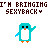 Pixel art contact sheet showing two frames of an animated penguin icon with text above it reading "I'M BRINGING SEXYBACK" in brown block letters.