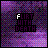 Pixelated animation of text 'FLIRT WITH DEATH' cycling through letter changes against a purple gradient background.