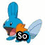 Six pixelated blue amphibious creatures with orange accents and white fins appear in a , each with distinct poses and overlaid text