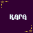 Purple background with repeated white text 'kara' and yellow star icons in pixelated style.