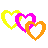 Pixelated heart icons in yellow, pink, orange, red, green, and blue arranged in overlapping pairs with 'too cute' text on white background.