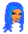 Pixel art icon of a cartoon character with long blue hair and orange skin against a gray background.