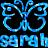 Static pixelated blue icon with abstract butterfly-like shape above stylized text on black background.