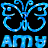 Pixelated blue butterfly-shaped logo with stylized text below on black background, static single-frame image.