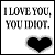 Static black-and-white pixelated icon featuring text and a heart symbol on a white background with black border.