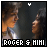 nine identical frames showing two people in profile facing each other with text "ROGER & MIMI" at the bottom, one frame has a small white symbol above their heads