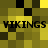 Pixelated of yellow and brown squares with black text reading "VIKINGS" repeated twice horizontally across the top and bottom