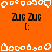 Static pixel art display with orange background, white border shapes, and repeated 'Zig Zag' text with colons below each instance.