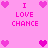 Pixelated pink background with repeated 'I LOVE CHANCE' text and heart symbols in various arrangements.